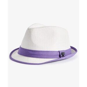 STACY ADAMS Straw Fedora Mens Large White Purple Band Diamond Crown $65